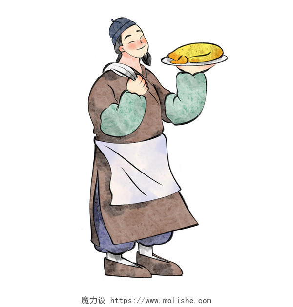 卡通手绘古代传统烹饪元素原创插画PNG人物素材